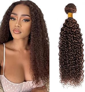 16 Inch Jerry Curly Wave Human Hair Bundles Chocolate Brown 4# Kinkycurly Weave Single One Bundles Human Hair Unprocessed Brazilian Virgin Quick Weave Hair Extension for Black Women