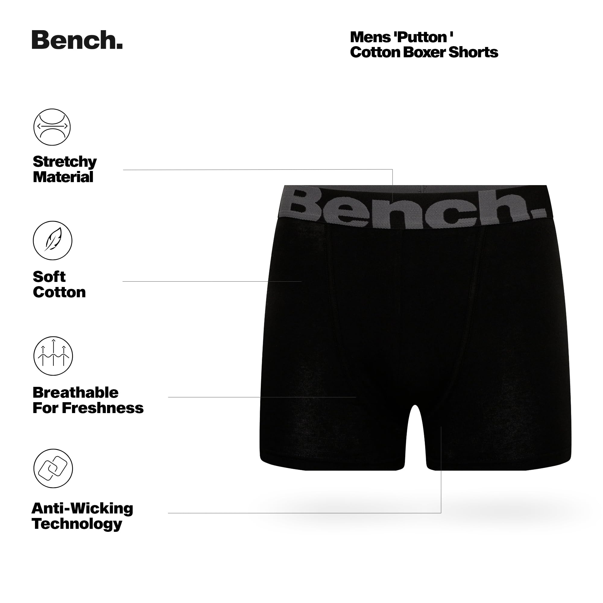 Bench Mens 'Diego' Cotton Boxer Shorts, 7 Pack, Black