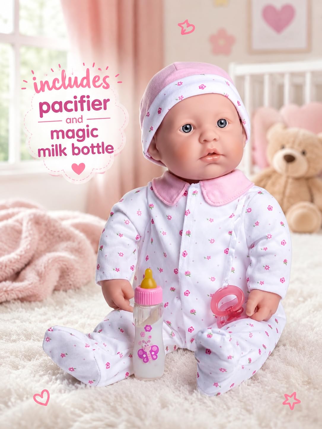 JC Toys 20-inch La Baby Soft Body Doll | Washable | Gift Set includes Magic Milk Bottle & Pacifier | Removable Pink Outfit | Perfect for Toddlers and Kids Ages 2+ — Amazon image 4