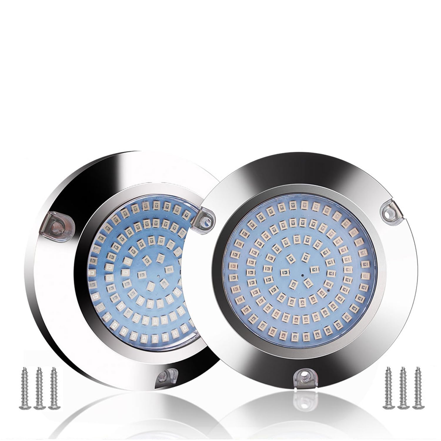 Greluma 2 piezas Luz de popa de barco de pontones marinos redondos de 90 LED, luces de pesca de popa de cubierta de barco de acero inoxidable impermeables IP68-DC 12-24V, blanco