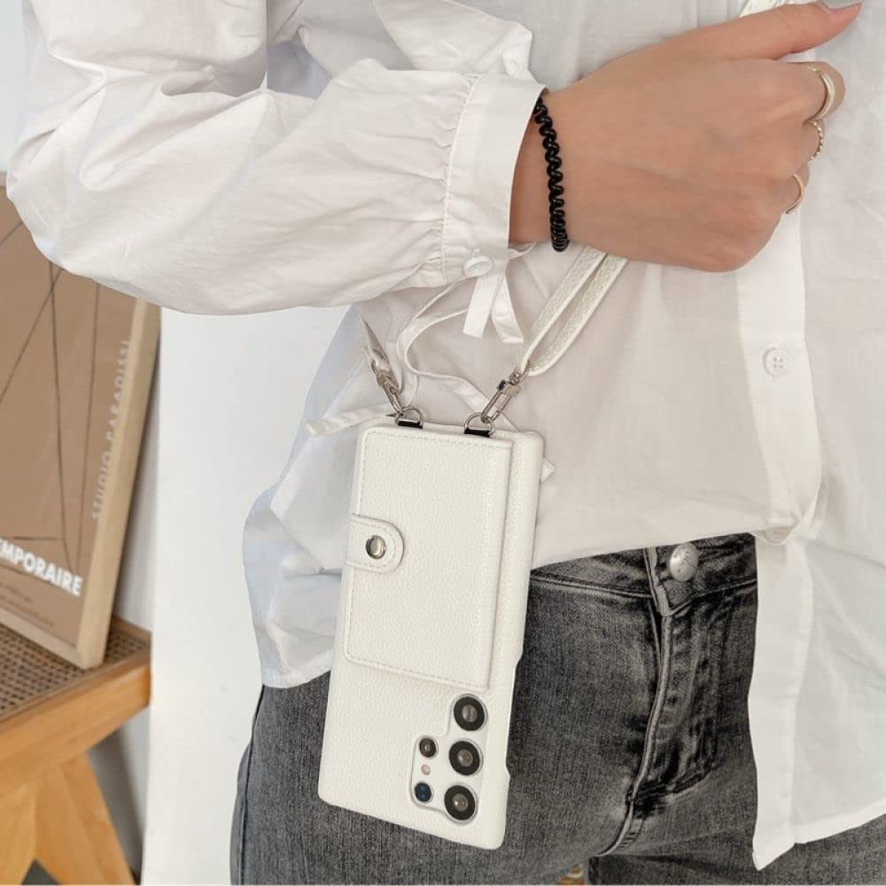 Moda Litchi skórzany pasek na ramię na szyję etui na telefon do Samsung S23 Ultra S20 S21 S22 uwaga 8 9 10 20 Crossbody portfel pokrywa, brązowy, S9