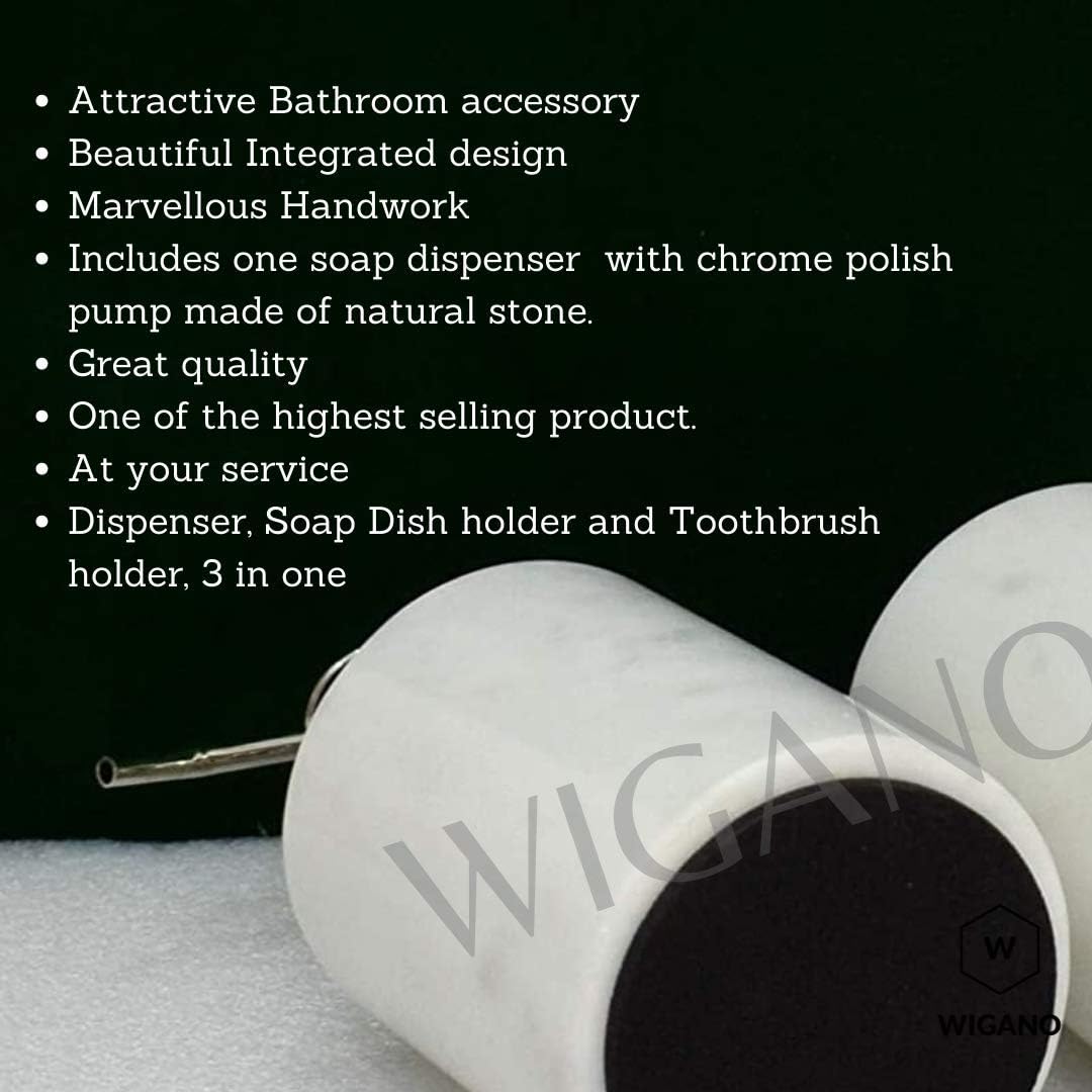 Stone Made Bathroom Accessories Set Stone Soap Dispenser with Chrome Polish Pump with Complete Set Ideal for Room Bathroom, Luxury Hotel Bathroom, White