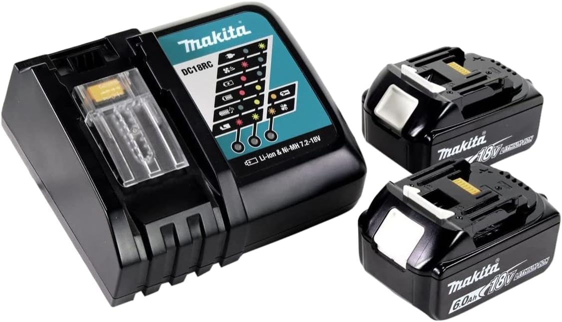 Makita Power Source Kit Li 18 V con 2 baterías BL1860B de 6,0 Ah + Cargador DC18RC (199480-6)