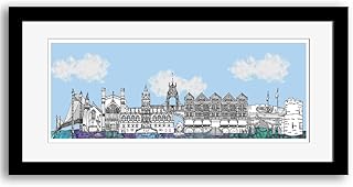 Chester skyline art print, Mounted, Framed, coloured background, 50cm x 23cm, Chester print