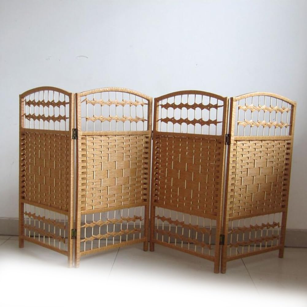 Gofohimi Natural-4 Panel Rattan Nursery Screen Divider, Foldable Children's Screen Small Screen For Play Area Movable Japanese Screen Room Divider (Color : Size : 120X160cm)