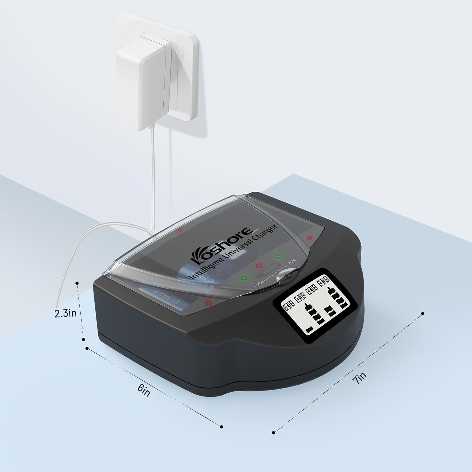 Universal Rapid Battery Charger for Alkaline, AA, AAA, C, D, 9V Ni-MH Ni-CD Rechargeable Batteries, Come with FCC & UL Certified. Black