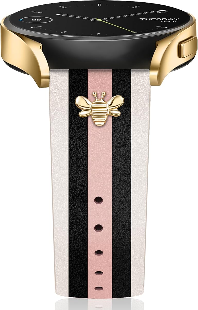 MOINSPIRE Designer Leather Bands with Charms Compatible with Samsung Galaxy Watch 7/6/5/4/Active 2 40mm 44mm/Watch 6 Classic 43mm 47mm/Watch 5 Pro 45mm/Watch 4 Classic 42mm 46mm, 20mm