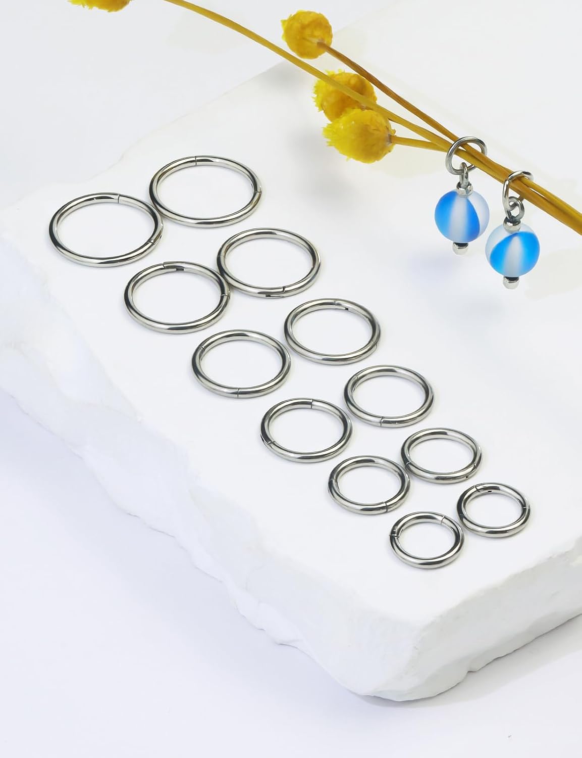 Prjndjw 16G 18G 20G Surgical Stainless Steel Hinged Clicker Septum Nose Hoop Rings 6/7/8/9/10/11/12mm for Tragus Helix Cartilage Ear Piercing 12-14 Pieces