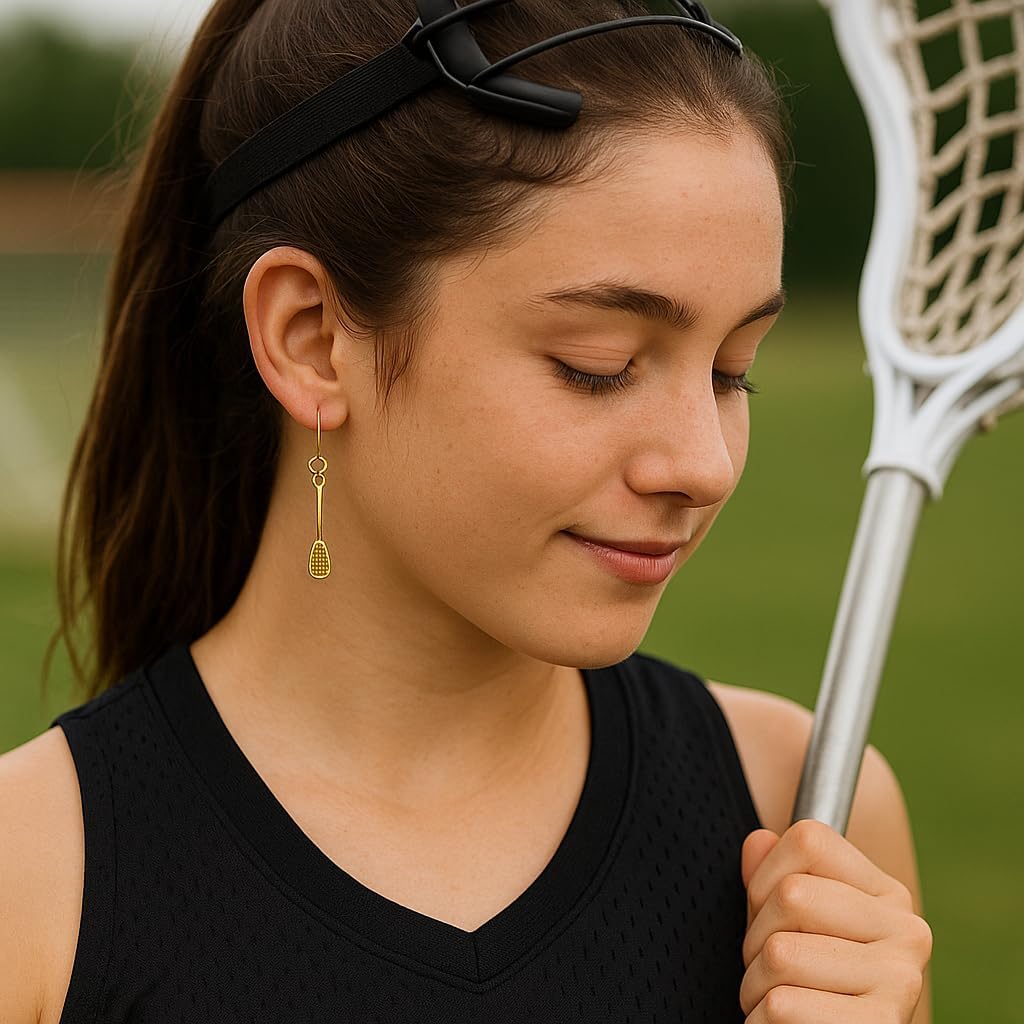 Gold Lacrosse Stick Dangle Earrings – Stainless Steel Sports-Inspired Jewelry for Players and Coaches – Lightweight Hypoallergenic Gift, Compatible with Daily Wear, Team Events, Appreciation - Image 5