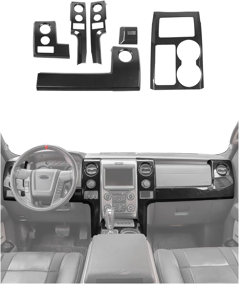 Voodonala for F150 Carbon Fiber Interior Trim Kit, 6PCS Center Console Gear Shift Panel Cover Trim Compatible with Ford F150 Raptor Accessories 2009-2014