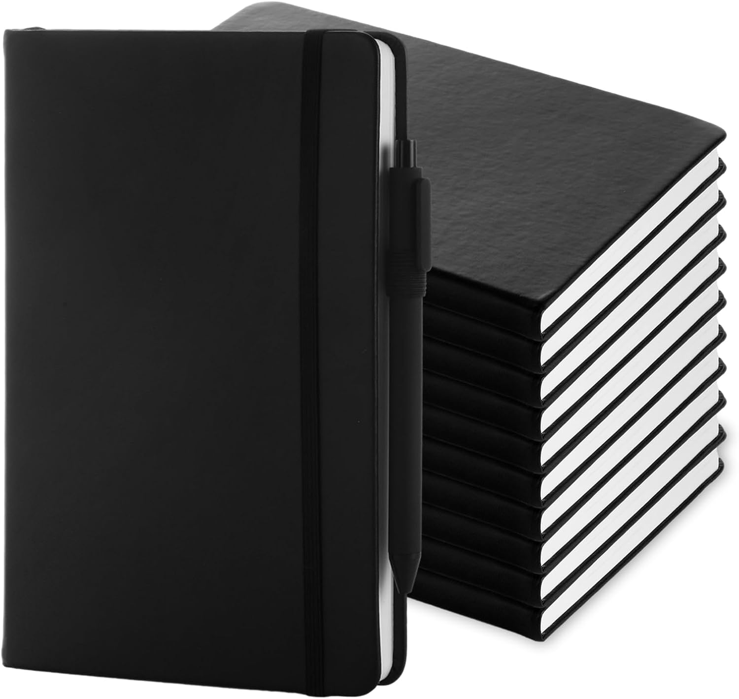 MIVIDE 10 Pack Journal Notebook Bulk with 10 Pens, A5 Lined Notebook Journals Bulk, Hardcover Notebook, College Ruled Notebook for Work Writing School Office, 5.7" x 8.3", Black