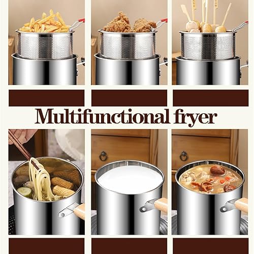 Miniatura 3 de Freidora de acero inoxidable 304 con cesta coladora y asa, freidora japonesa de tempura para freír pescado, camarones, pollo y papas fritas