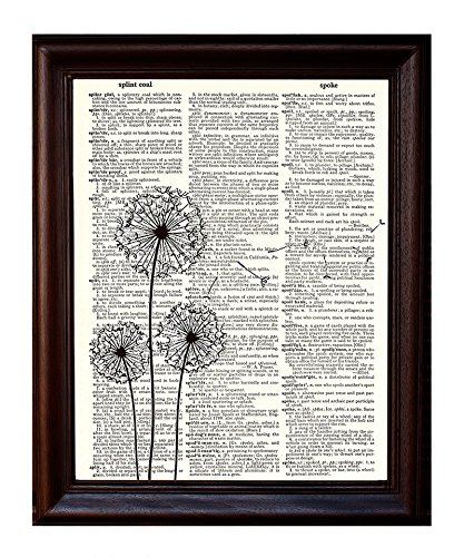 Fresh Prints of CT Three Dandelions - Dictionary Art Print Printed On Authentic Vintage Dictionary Book Page - 8 x 10.5