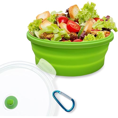 Collapsible Camping Bowl Lid-Silicone Foldable Travel Bowl-Expandable Reusable Portable Bowl-Microwave and Fridge Lightweight Storage Bowl For Travel, Camping, Hiking 27OZ