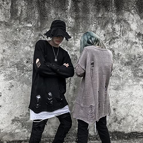 Zhiyouni Womens Punk Gothic Sweater Loose Oversized Striped Ripped Pullover Knit Sweaters4