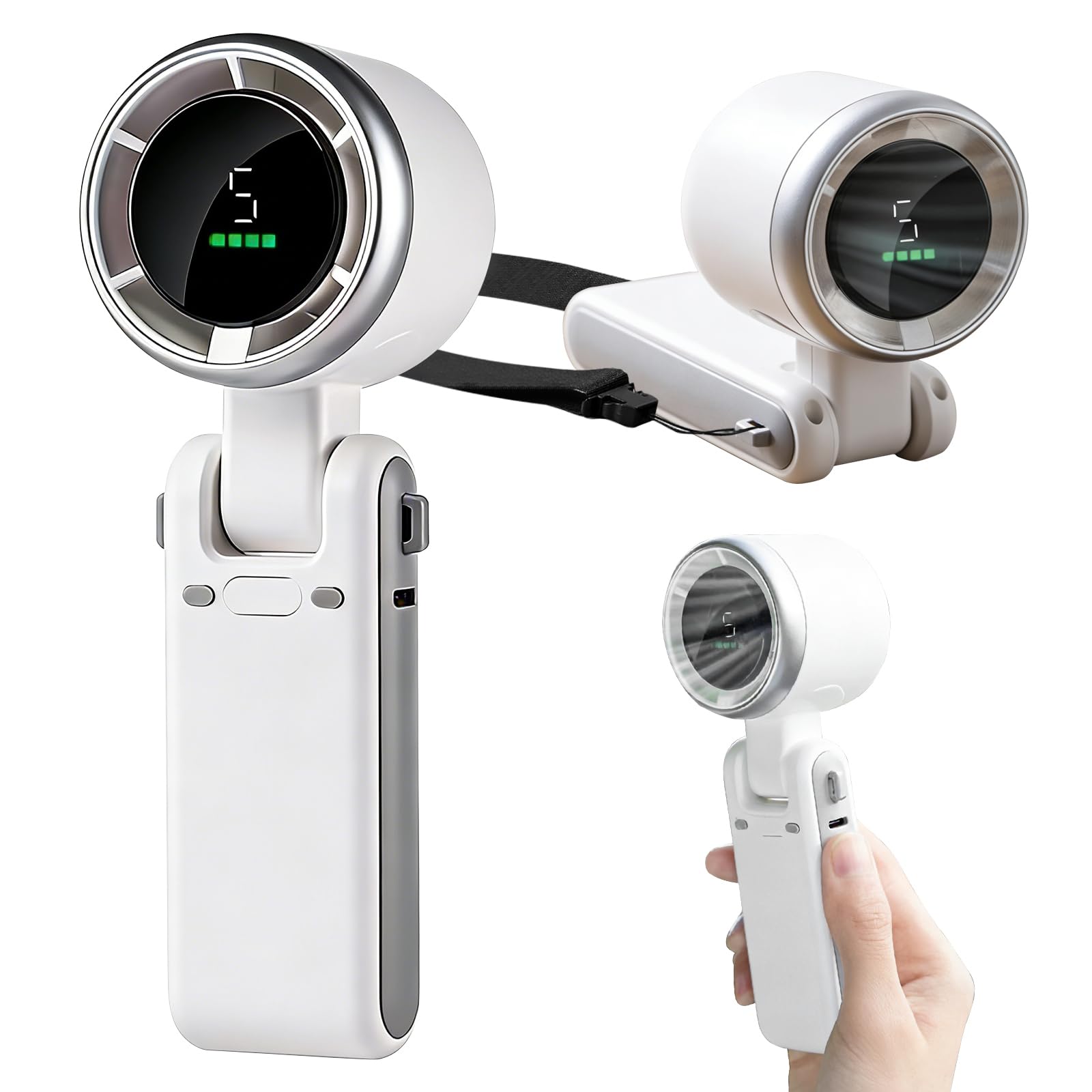 Portable Handheld Fan White 3 IN 1 Hand Fan 180°Foldable Turbo Fan 5 Speeds 4000mAh USB-C Rechargeable Personal Pocket Hand Held Fan for Travel/Outdoor/Home/Office Powerful Cooling Turbo Desk Fan