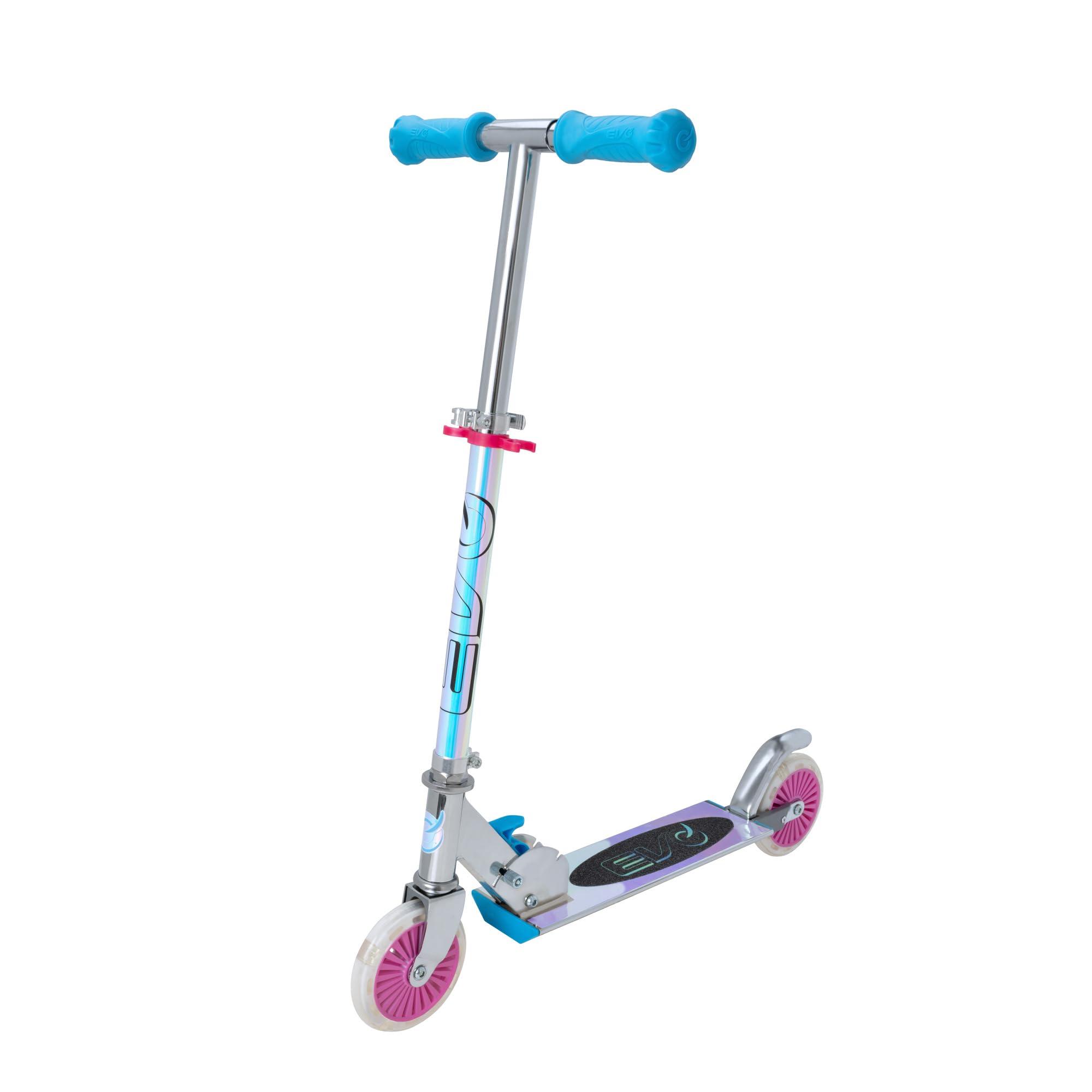 Evo Patinete holográfico en línea de 2 ruedas, color rosa y azul