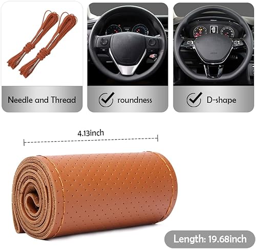 Miniatura 2 de Funda para volante de automóvil, funda de cuero para volante con aguja e hilo, kit de bricolaje antideslizante para hombres y mujeres para