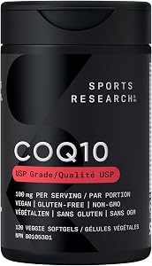 Sports Research® CoQ10 (100mg) Amélioré avec Huile de Coco & Bioperine (Poivre Noir) pour une Meilleure Absorption | Certifié Végétalien, Vérifié Sans OGM (120 Gélules Végétales)