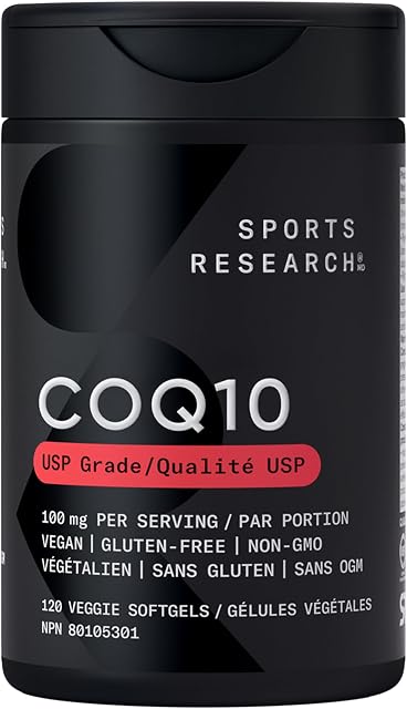 Sports Research® CoQ10 (100mg) Amélioré avec Huile de Coco & Bioperine (Poivre Noir) pour une Meilleure Absorption | Certifié Végétalien, Vérifié Sans OGM (120 Gélules Végétales)