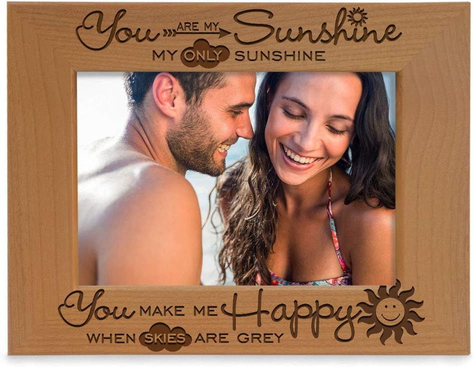 KATE POSH - You are My Sunshine, My only Sunshine, You Make me Happy, When Skies are Grey - Engraved Solid Wood Picture Frame (5x7 Horizontal)