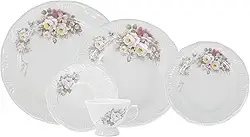 Serviço de Jantar e Café 30 Peças em Porcelana, Com Relevo Pomerode, Decoração Eterna, Multicor, Porcelana Schmidt