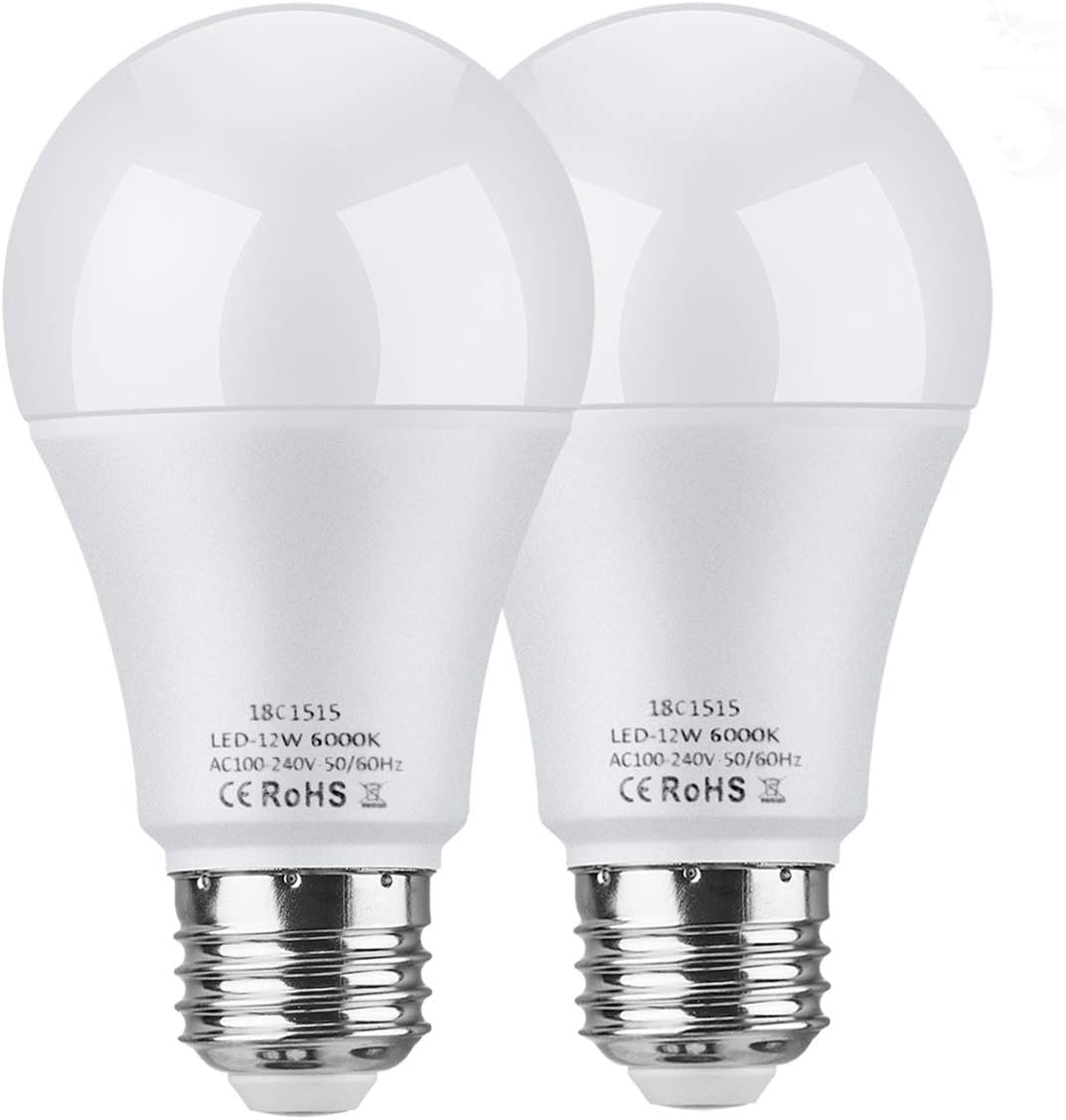 LEKE Dusk to Dawn Light Bulbs Outdoor 100W Equivalent Light Bulb E26/E27 Sensor Bulb 12W Smart Light Bulbs 6000K for Home, Front Porch Light, Yard Light, Garage Light, White-2 Pack