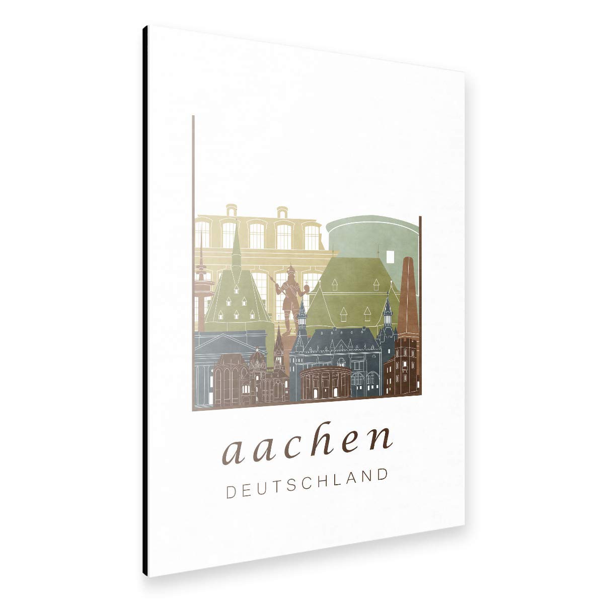 artboxONE Alu-Print 90x60 cm Aachen Skyline Light Brown von Künstler GREENGREENDREAMS