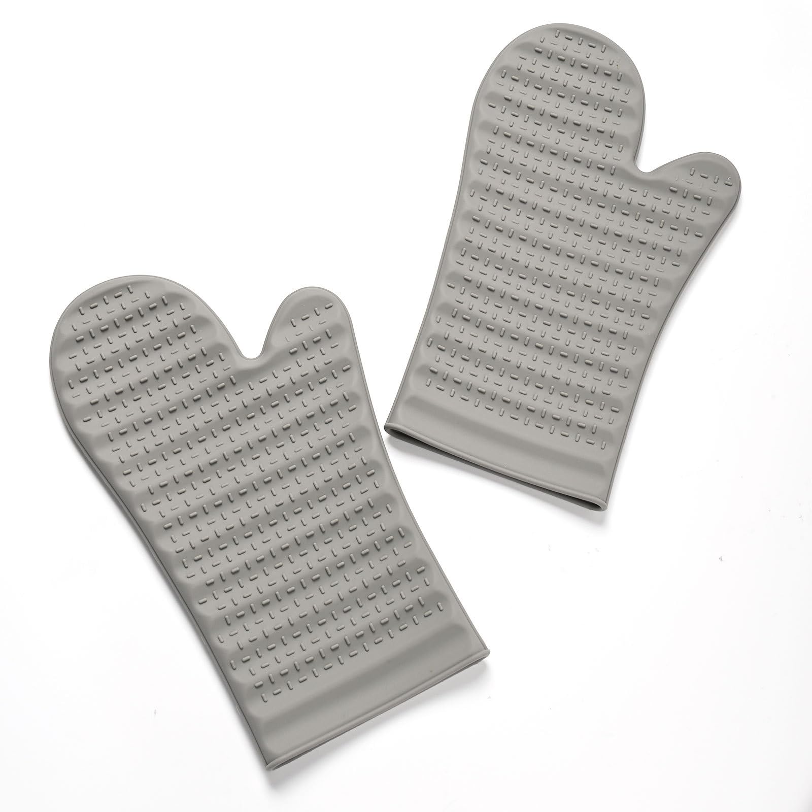Guanti Da Forno In Silicone Resistenti Al Calore 230°C Paio Grigi Texture Interna Antiscivolo Orizzontale E Verticale Per Cuocere Pane E Fare Pizza