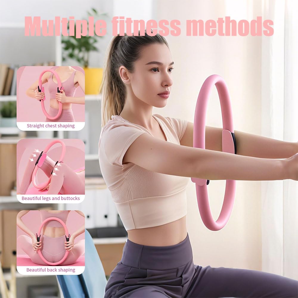 Generico Pilates Ring Set, 14" Magic Circle, Resistance Bands, Soft Pilates Ball, Yoga Massage Ball, Home Workout Equipment for Women & Beginners to Tone, Flexibility & Core Strength