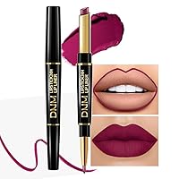 Vista 28 de evpct 1Pcs Kit de delineador de labios y lápiz labial rojo oscuro profundo para mujer, kit de labios mate con delineador de labios, manchas