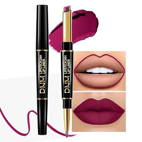 Kaely Kit de delineador de labios y lápiz labial 2 en 1 morado ciruela para mujer, kit de labios mate con delineador de labios, manchas de labios de
