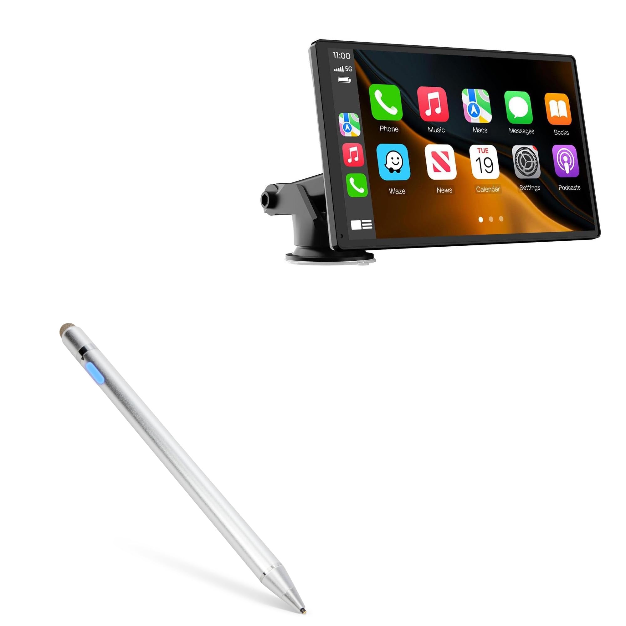 BoxWave Stylus Pen Compatible with Laviay Wireless Carplay Touchscreen (9 in) - AccuPoint Active Stylus, Electronic Stylus with Ultra Fine Tip - Metallic Silver