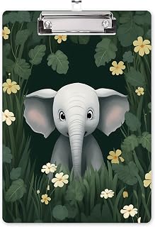 Hongri Wooden Clipboard, 8.5 x 11 Hardboard Clip Board, Cute Elephant | Standard Letter Size 9 x 12.5 in for Classroom Students,Teacher, Women, Kids, Cute Custom Pattern