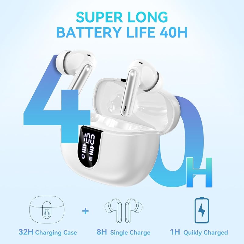 Wireless Earbuds, Bluetooth 5.3 Headphones 40Hrs Playtime Deep Bass Stereo in-Ear Earbud, LED Power Display, Call Noise Canceling Headphones with Mic, IP7 Waterproof Earphones for iPhone Android image 2