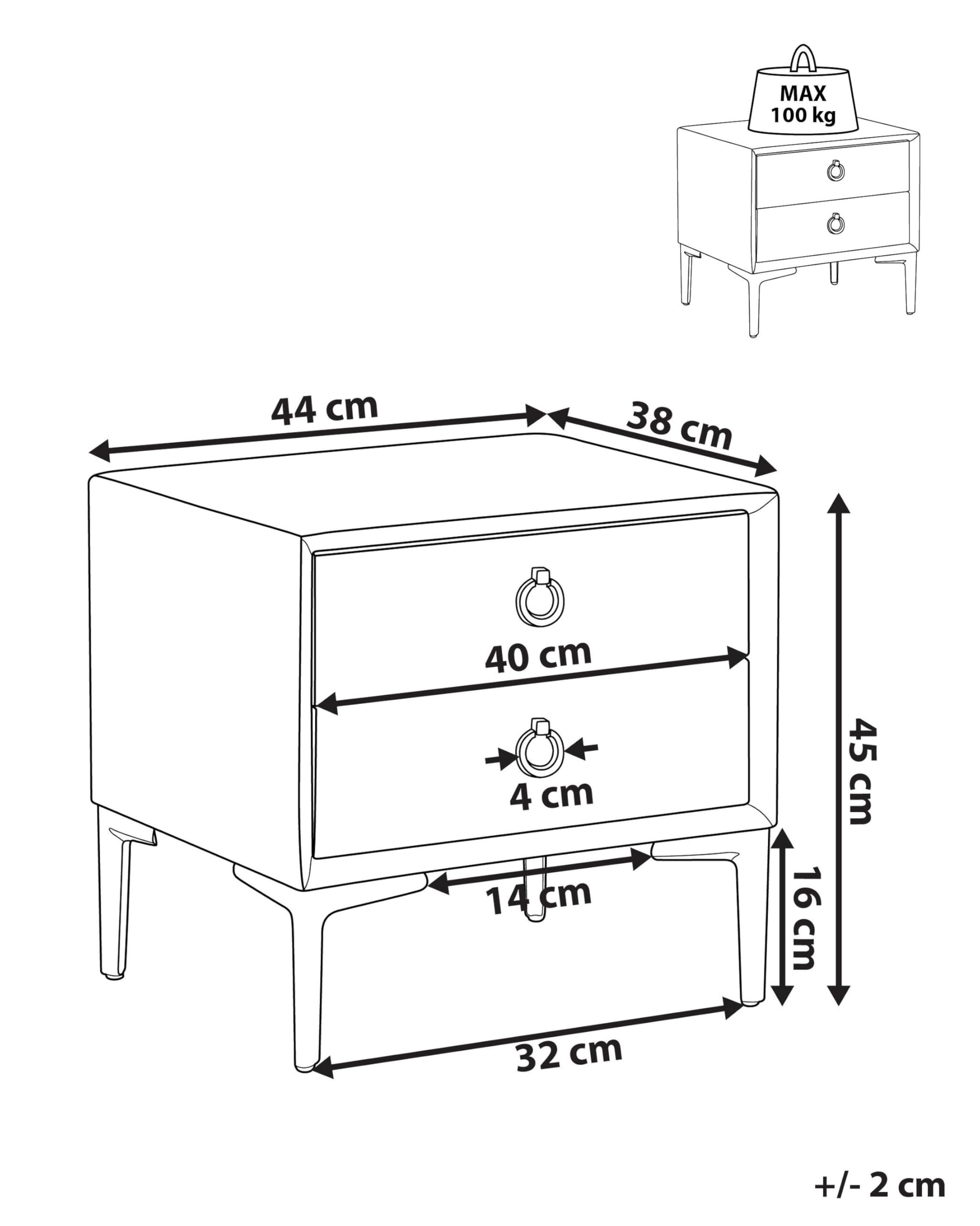 Table de chevet avec deux tiroirs 36 x 39 x 50,5 cm acier rose DEC034559