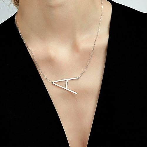 Miniatura 6 de MOMOL - Collar con Inicial Inclinada, de Acero Inoxidable Chapado en Oro de 18K, Dije de Letras Grandes, Collar de Monograma con Nombre para Mujer