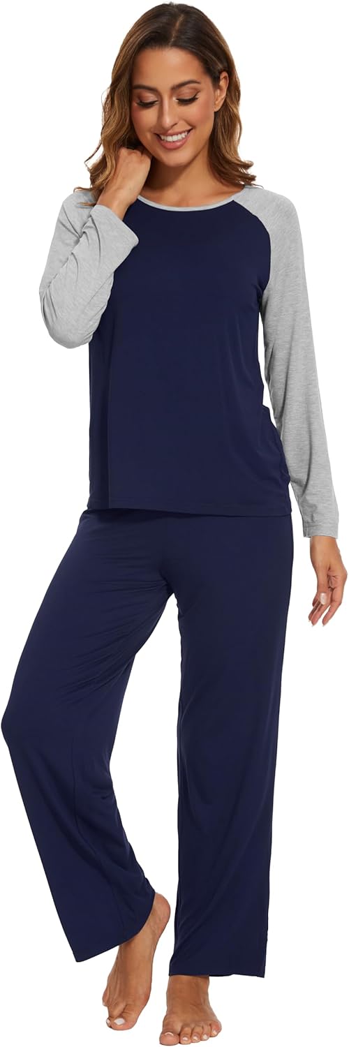 WiWi Viscose from Bamboo Women's Long Sleeve Pajama Set Raglan Sleeve Top and Pants Set Lightweight Sleepwear S-XXL - Image 3