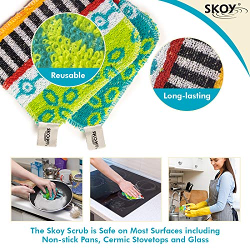 Skoy Scrub, Non-Scratching, Reusable Scrub For Kitchen And Household Use, Environmentally Friendly, Dishwasher Safe, 2-Pack - Assorted Colors And Designs #TOP2