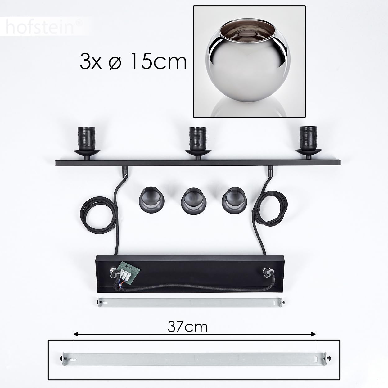 Pendelleuchte Koyoto, Hängelampe aus Metall/Glas in Schwarz/Chromfarben, Hängeleuchte im Retro/Vintage-Design mit Glasschirmen (Ø 15 cm), 3-flammig, Höhe max. 111,5 cm, 3 x E27, ohne Leuchtmittel