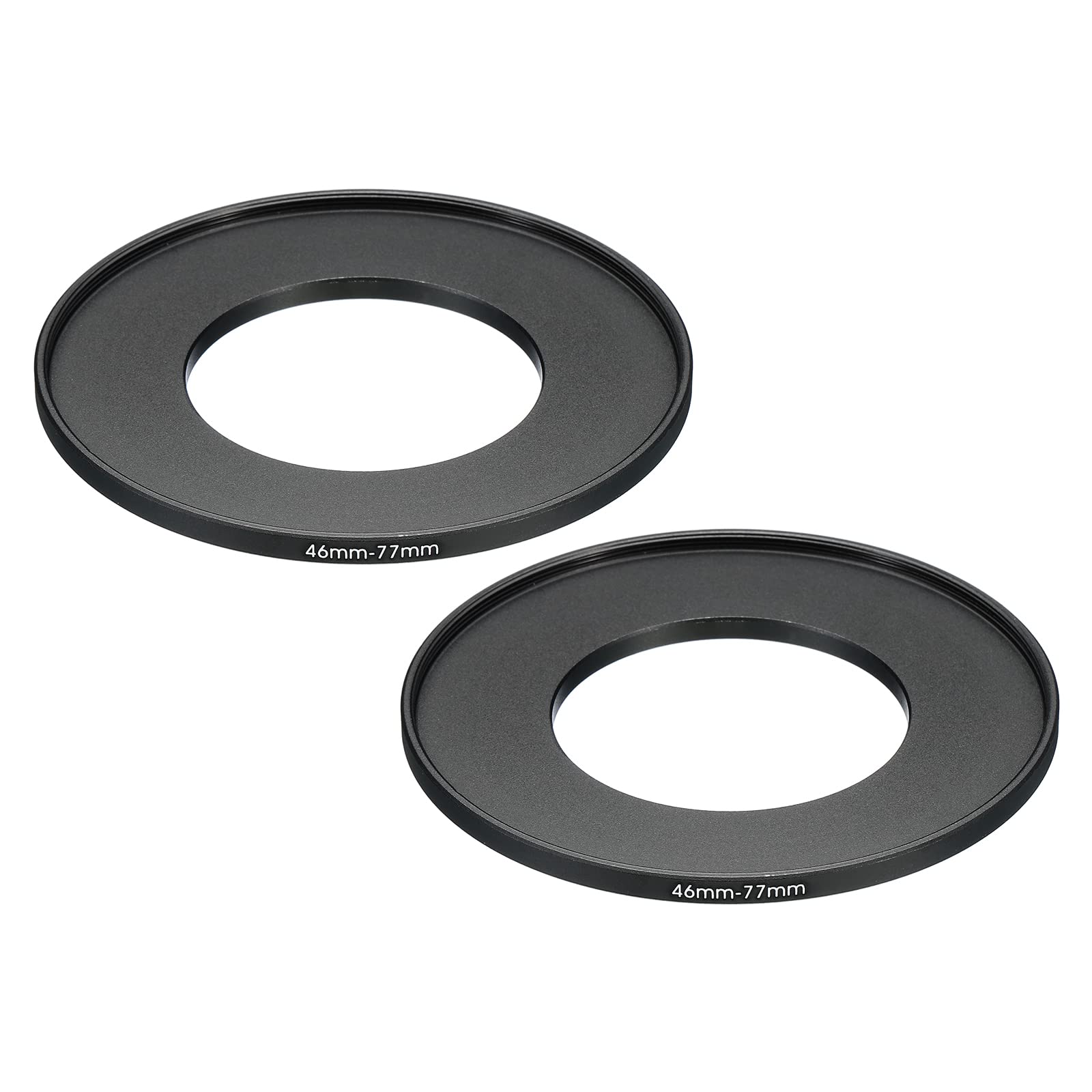 PATIKIL 46mm-77mm Metal Step Up Ring, 2 Pack Camera Lens Filter Adapter Ring Aluminum Filter Adapter Ring for Camera Lenses Hood, Black
