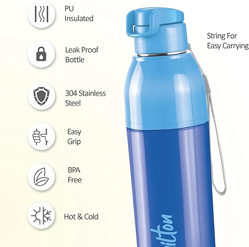 Miniatura 2 de Milton Steel Convey - Botella de agua interior aislada de acero inoxidable 600, 17.6 fl oz, azul, a prueba de fugas, sin BPA, caliente o fría