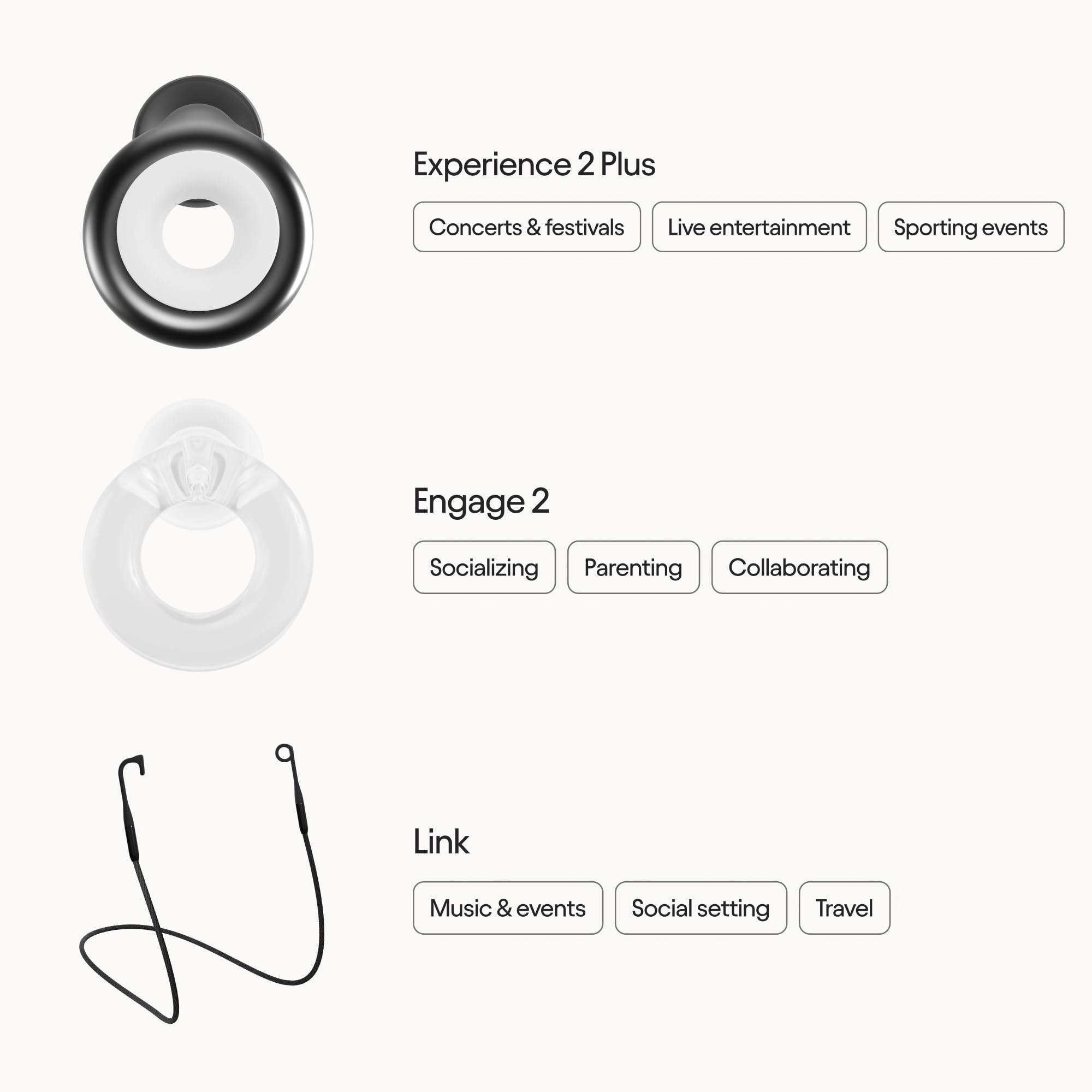 Loop Earplugs Social Link Set (Zweierpack) – Experience 2 Plus + Engage 2 + Link | Wiederverwendbare Ohrstöpsel für Fokus, Geräuschempfindlichkeit, Musik, Veranstaltungen, Kinderbetreuung un