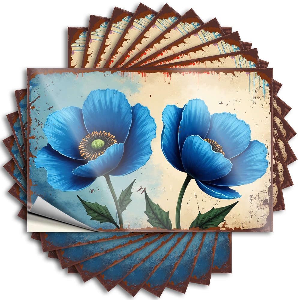 Decals Garage Western Two Blue Poppies with Green Centers. for Math - Unique Home Decor Easy Peel Removable(12X18CM)