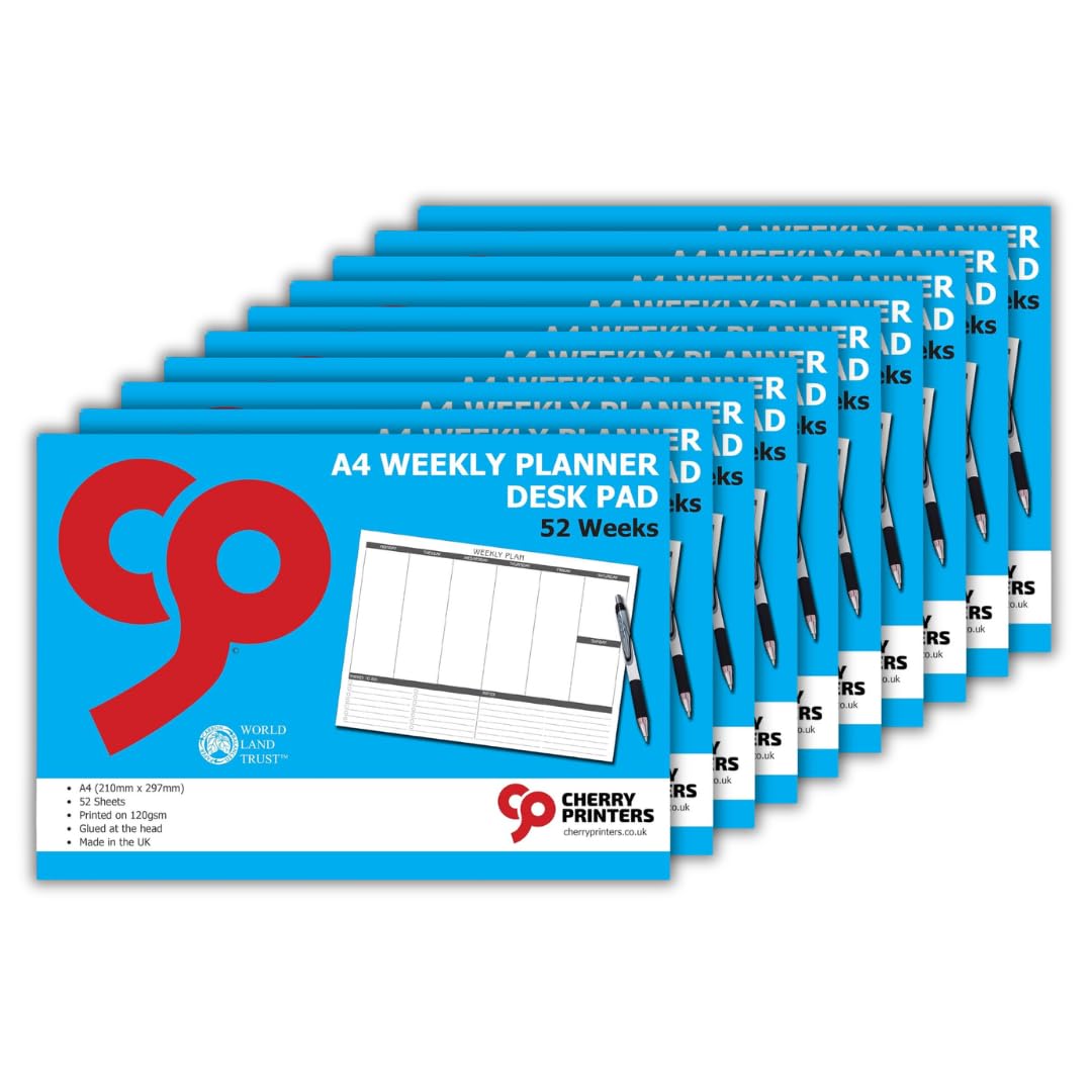 Cherry Printers Weekly Planner Desk Pad A4 | 10 Pack