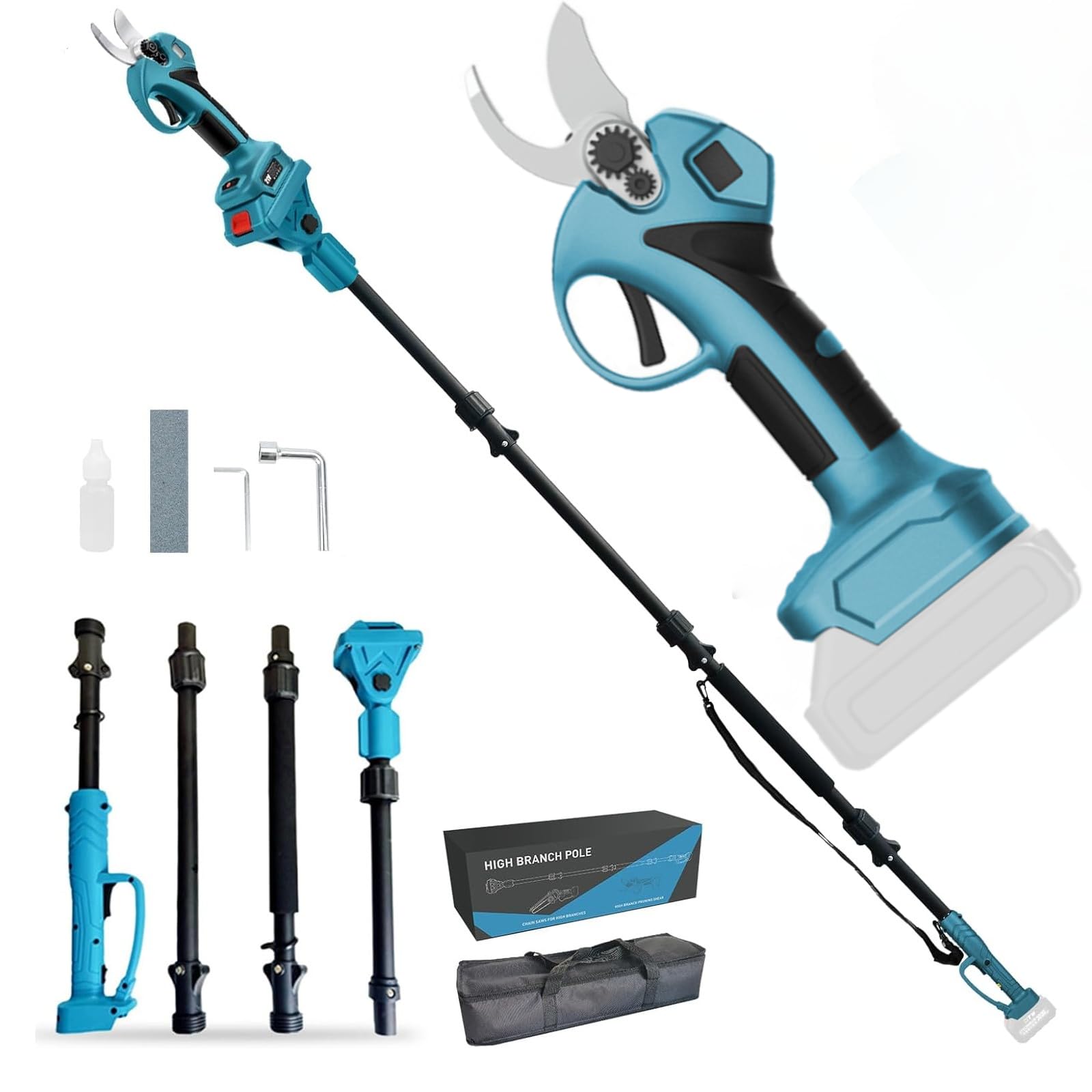 Sécateur électrique 30 mm, 2 en 1, télescopique, compatible avec batteries Makita, sécateur sans fil, portée maximale jusqu'à 4,5 m, sans fil (sans batterie)