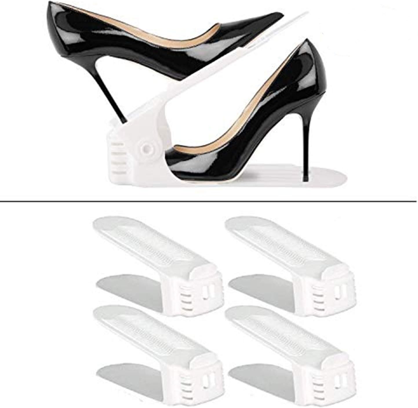 YIHATA Shoe Slots Organizer,Shoe Rack Adjustable Shoe Stacker Space Saver,Double Deck Shoe Rack Holder for Closet Organization (4, White)