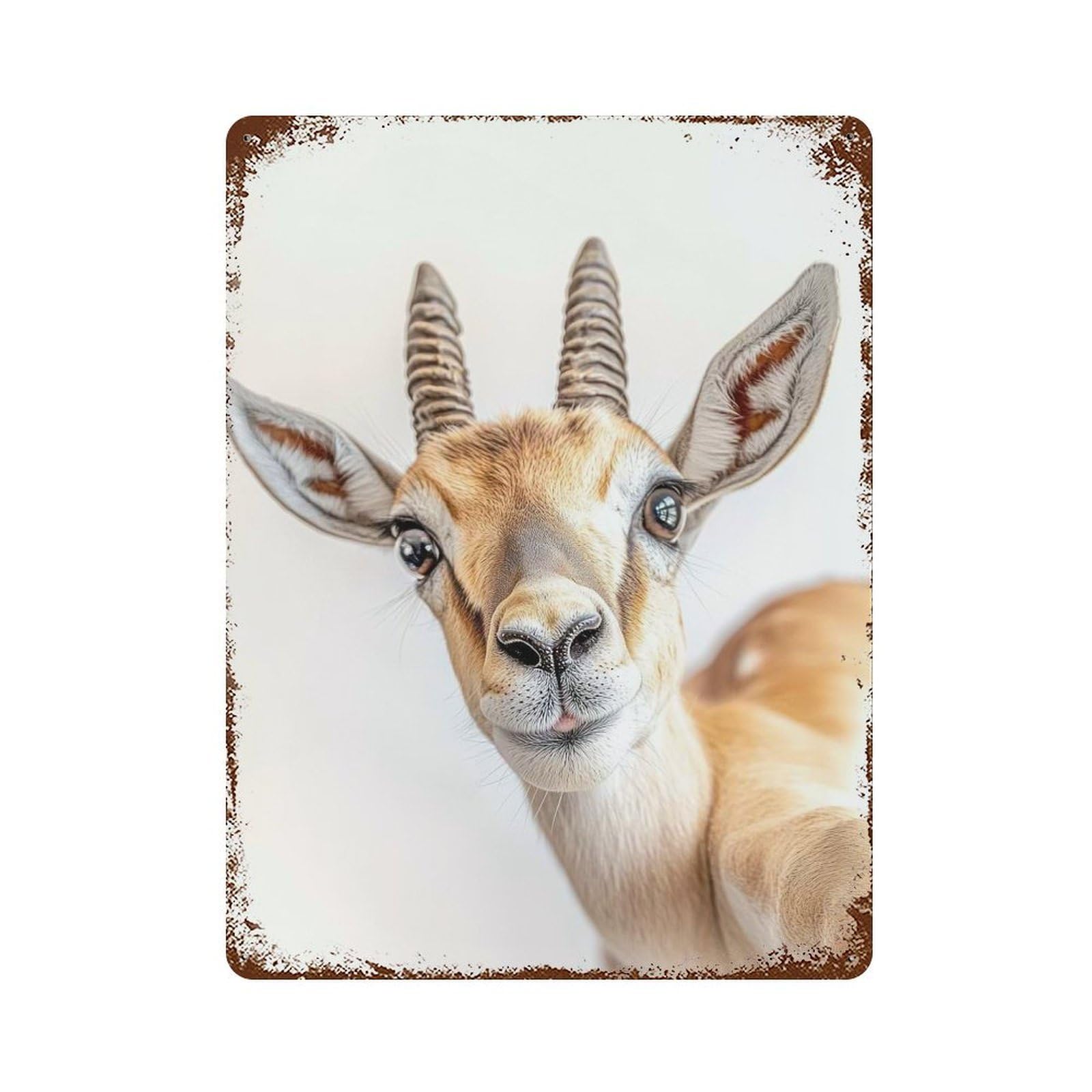 Decorative Tin Sign with Gazelle Selfie Design 15.7"x11.8", for Garage, Bar And Workshop Decor, Farmhouse Wall Decor