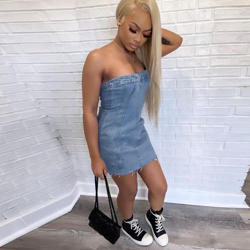 MENCCINO Denim Dress Jean Dress for Women Sexy Mini Bodycon Dresses - Image 6