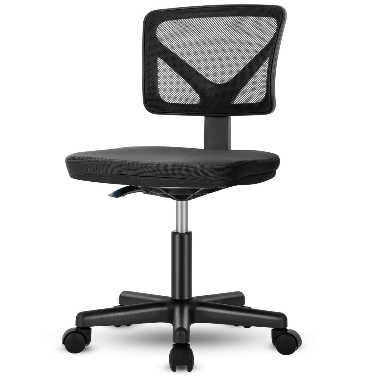 Armless Desk Chairs, Ergonomic Low Back Computer Chair, Adjustable Rolling Mesh Task Work Swivel Chairs with Wheels Work Vanity Chair for Small Spaces